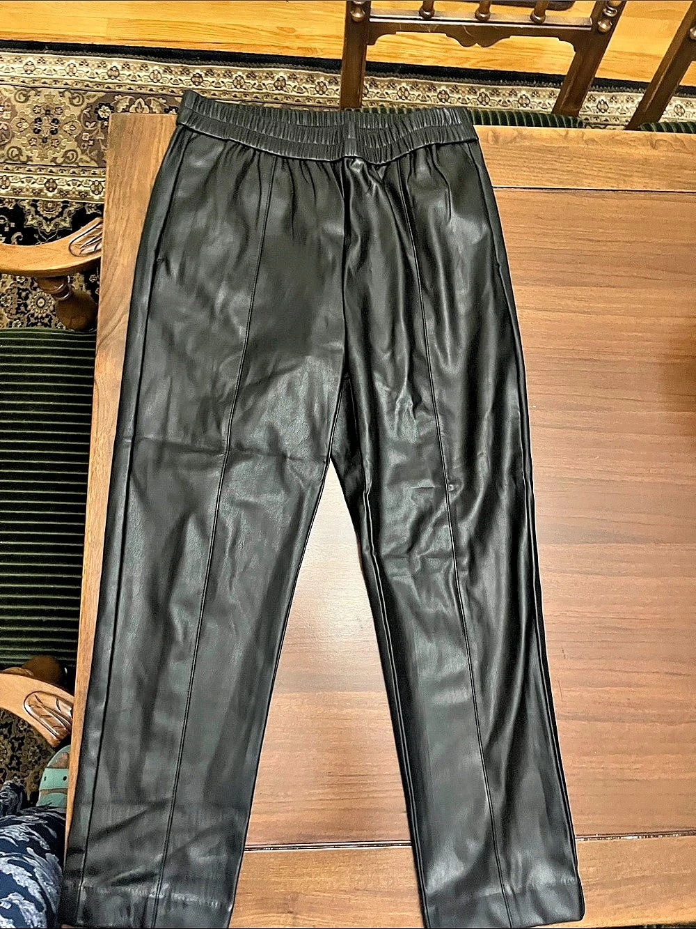 Ann Taylor Faux Leather Pull-On Pants Black Straight Leg
